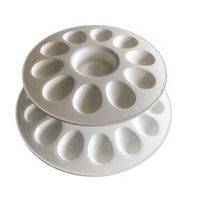 Tupperware 2 Piece Egg-Ceptional, White, 2 Tiered Deviled Egg Server #3984 #3985